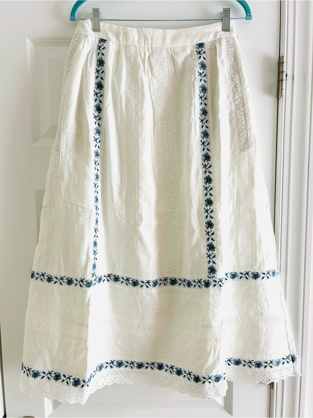 Caroline Constas White Midi Skirt with Blue Embroidery - Picture 2 of 5